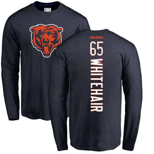 Chicago Bears Men Navy Blue Cody Whitehair Backer NFL Football #65 Long Sleeve T Shirt